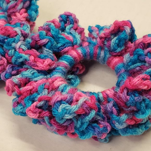 Woman's Handmade Crochet 2 Scrunchies and Flower Headband Bubblegum Multicolor - Picture 7 of 12